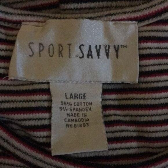 Sport Savvy Womens Striped Short-Sleeve Crewneck T-Shirt Large Cotton/Spandex Bl - Picture 4 of 5